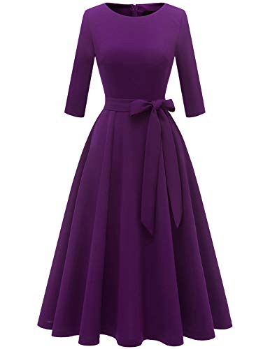 DRESSTELLS Cocktail Dresses for Women, Vintage Wedding Guest 3/4 Sleeves Formal Church Tea Dress
