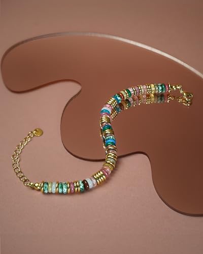 SNGIA Colorful 18K Gold Plated Bracelets for Women, Stack Bangle Beaded Stone Jewelry Accessories Set for Woman, Trendy Fashion Jewelry Gifts