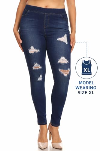 Women’s Stretch Denim Pull On Jeans With Pockets – Ripped