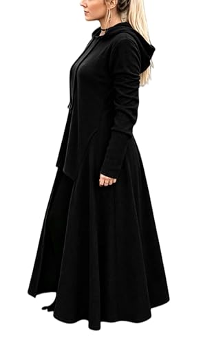 JMSUN Women Sweater Dress Hooded Costume High Low Drop Shoulder Longline Gothic Pullover Outfit