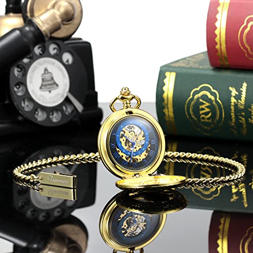 TREEWETO Men's Mechanical Roman Numerals Dial Sun and Moon Skeleton Po