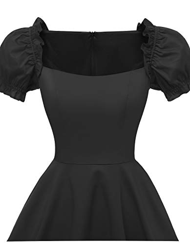 Women's Puff Short Sleeve 1950s Party Dresses Square Neck Aline Dress with Pockets