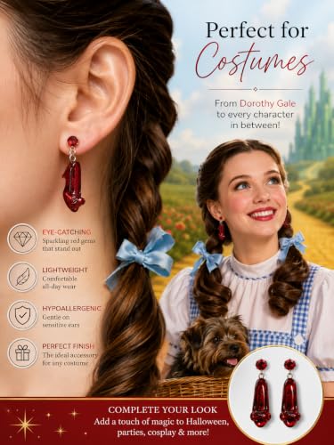 Cute Pair of Ruby Slipper Drop and Dangle Earrings for Women. Wonderful Wizard Oz Themed