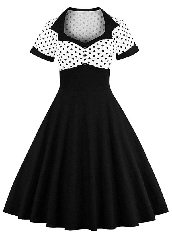 Vintage 1950s Retro Rockabilly Swing Polka Dot Cocktail Dress with Belt