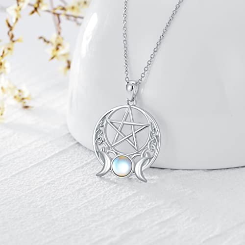Sterling Silver Pentagram Necklace Triple Moon