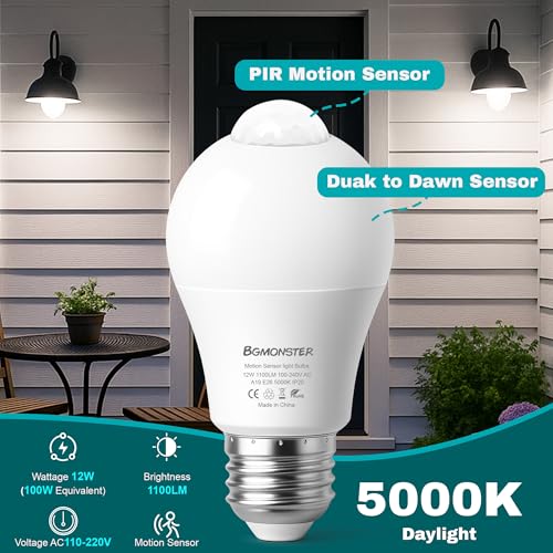 4-pack Motion Sensor Light Bulbs, 12w(100w Equivalent) e26 a19 Security LED Bulb Outdoor/indoor, ...