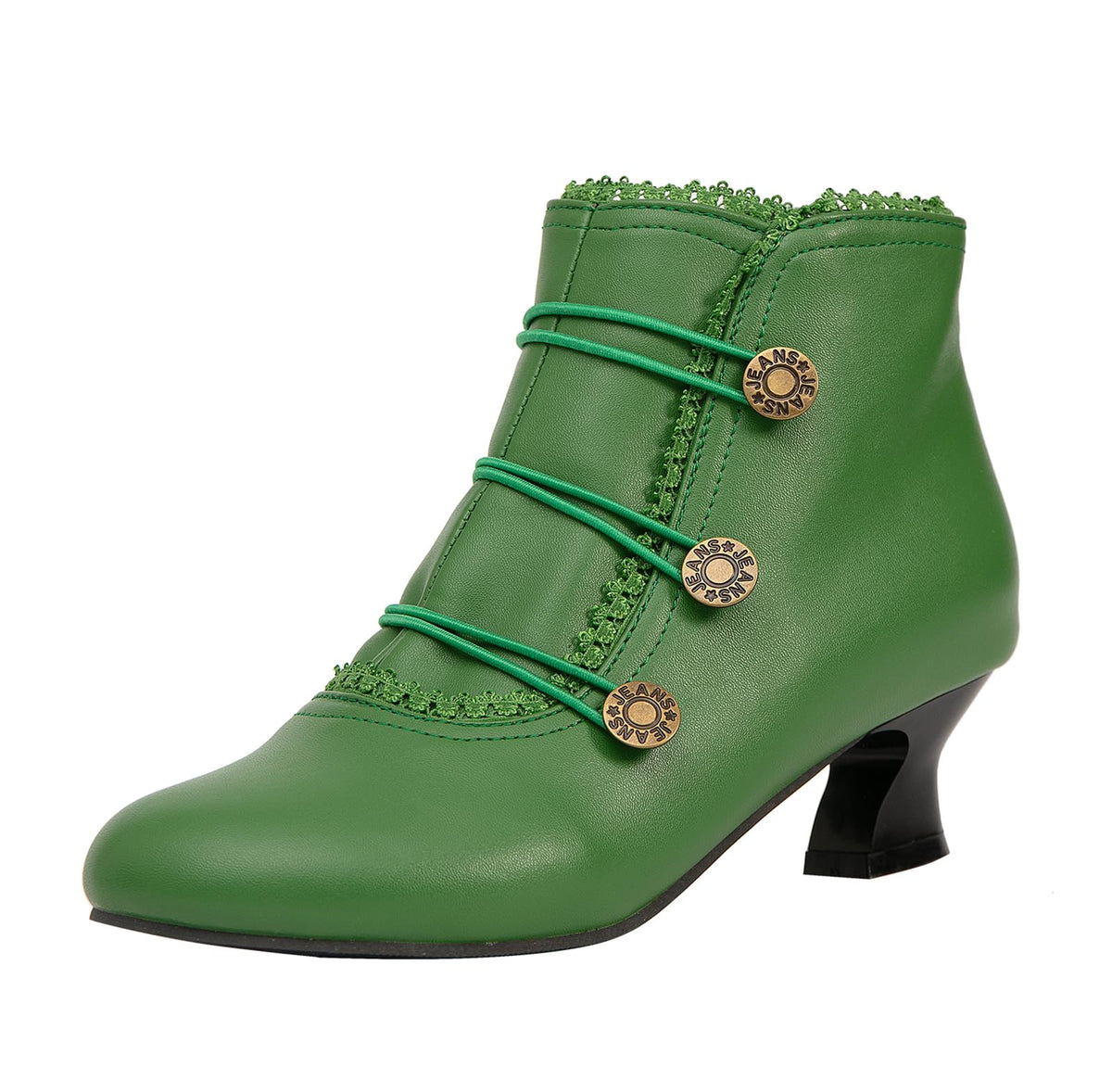 Women's Ankle Boots Low Heels Lace Buttons Round Toe Side Zipper Vintage Short Boots Autumn Winter