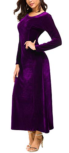 Urban CoCo Women's Elegant Velvet Midi Dress Scoop Neck Long Sleeve Ruched
