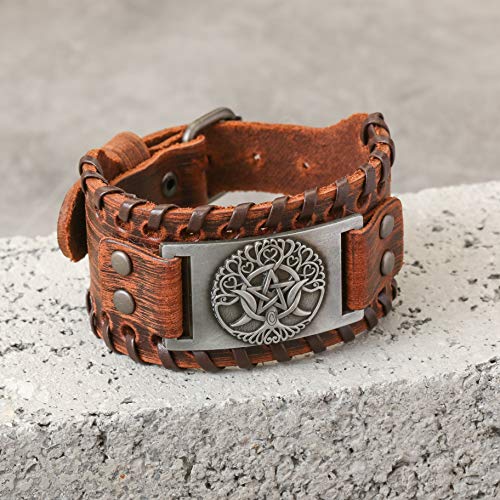 HAQUIL Viking Wiccan Egytian Black Brown Wide Leather Wristband Bracelet Ancient Medieval Jewelry Gift for Men