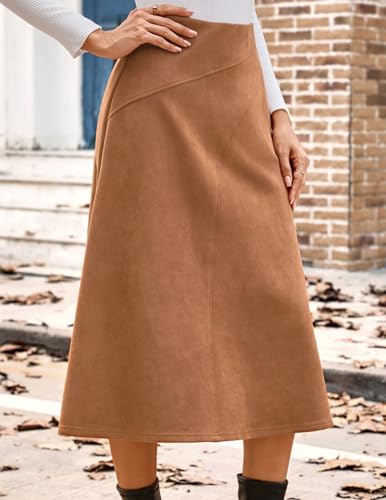 2026 Women's Suede Skirts, High Waist A-Line Skirt, Fall Winter Midi Skirt