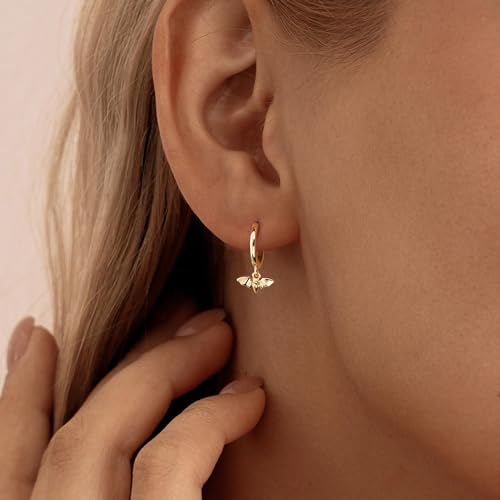 Huggie Earrings for Women-14K Gold/Silver/Black Plated Heart Safety Pin Starfish Butterfly Snake Pearl Bee Earrings for Women Gold Hoop Earrings