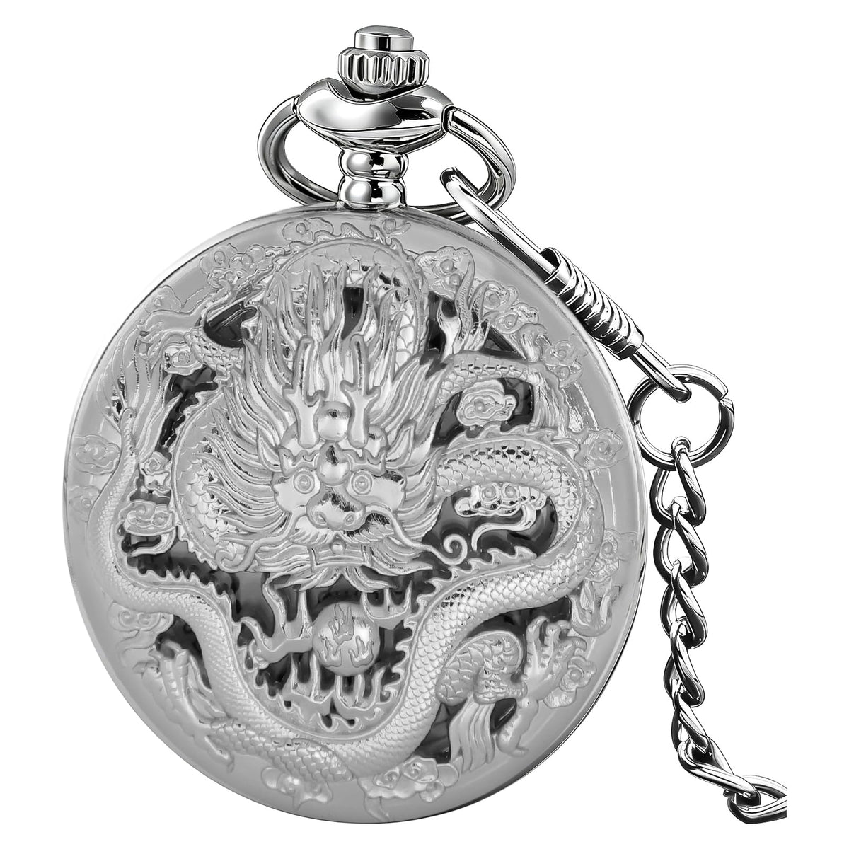 Dragon Design Quartz Pocket Watch Roman Numerals with Chain Birthdays