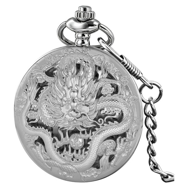 Dragon Design Quartz Pocket Watch Roman Numerals with Chain Birthdays
