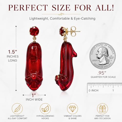 Cute Pair of Ruby Slipper Drop and Dangle Earrings for Women. Wonderful Wizard Oz Themed Secondary image