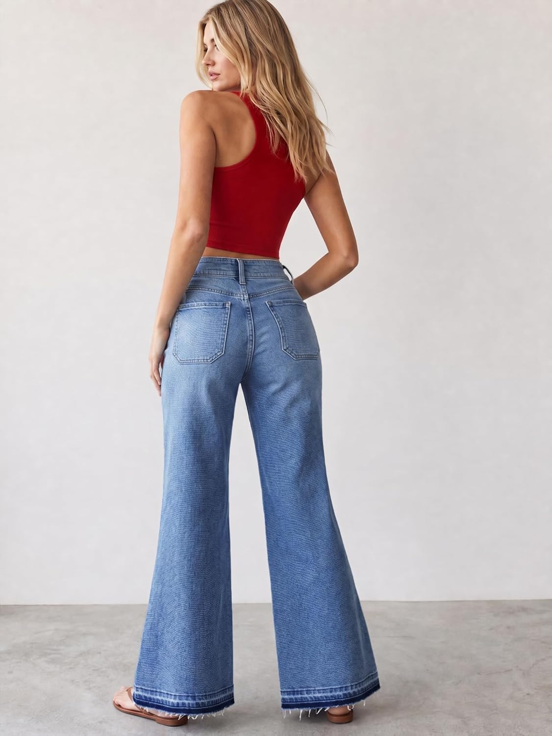 Flare Jeans For Women Frayed Hems Bell Bottom Jeans Mid High Waisted