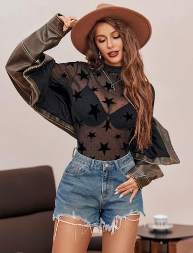 Avidlove Mesh Top for Women See Through Shirt Sheer Blouse Clubwear XS-3XL