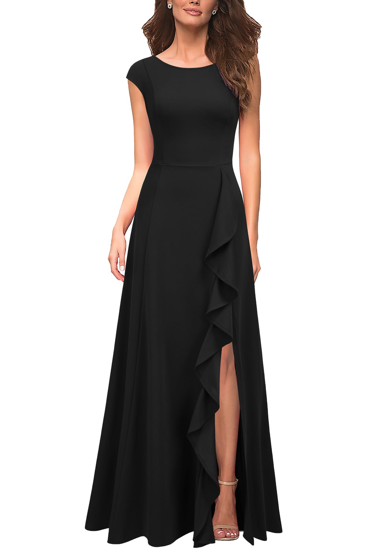 MUSHARE Women's Cocktail Dresses with Pockets Ruffled Sexy Split Party Long Formal Dress