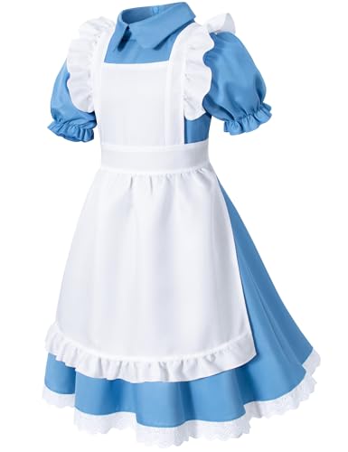 Irtysh Girl Blue Dress White Apron Halloween Cosplay Costume With Bow Hair Band Stockings Set