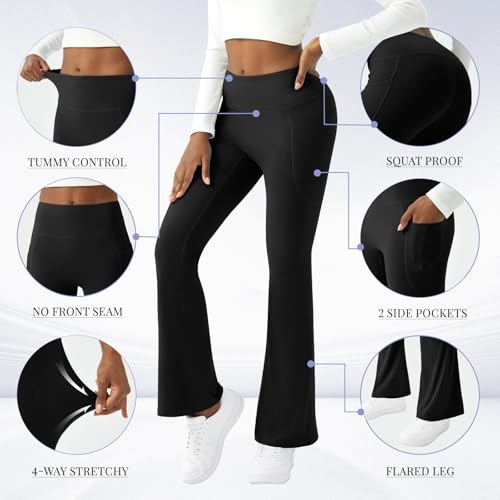 Womens Yoga Pants With Pockets High Waisted Flare Leggings