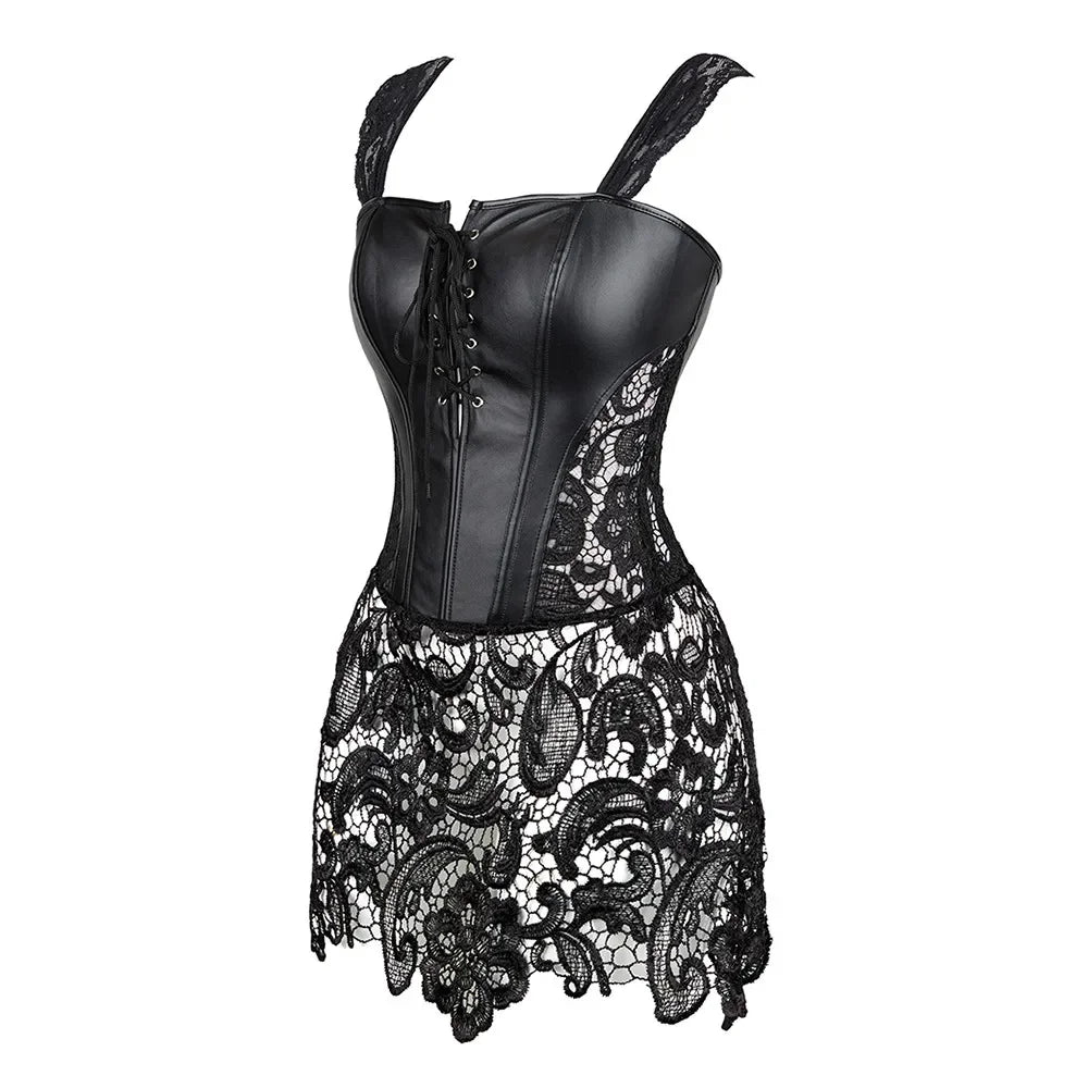 Gothic Overbust Corset Dress – Faux Leather Punk Style Secondary image