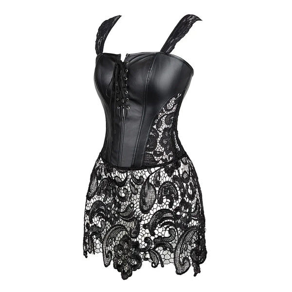 Gothic Overbust Corset Dress – Faux Leather Punk Style