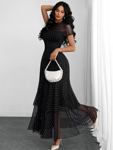 GothDark Women's Summer Mesh Ruffle Polka Dot Party Wedding Guest Dresses