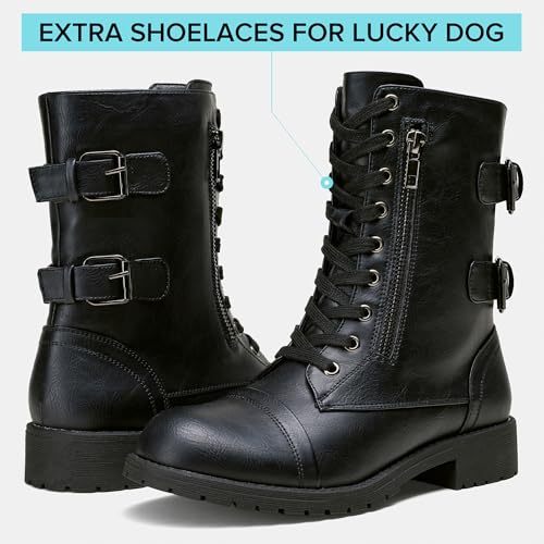 Women's Lace Up Mid Calf Combat Boots with Functional Pocket