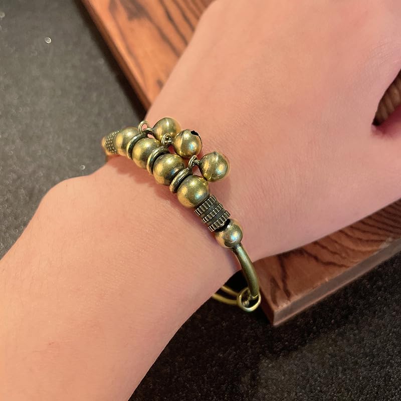 Vintage Bell Bracelet for Women, Bronze Adjustable Bangle, Retro Ethnic Charm Bracelet Tribal Brass Style Wristband Dangling Jingle Bells Boho Statement Festival Hand Accessory Jewelry