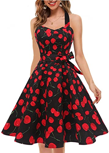 Topdress Women'sVintage Polka Audrey Dress 1950s Halter Retro Cocktail Dress