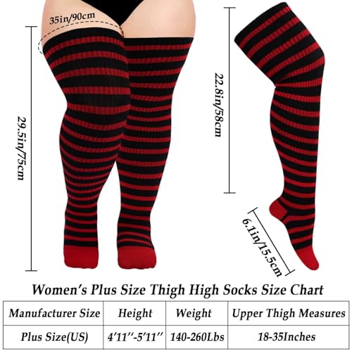 Moon Wood Plus Size Thigh High Socks for Women Knit Cotton Extra Long Striped Over the Knee High Socks Leg Warmers