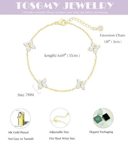 Gold Bracelets for Women Non Tarnish 14K Gold Plated Clover Bracelet