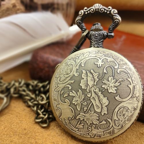 Tea Colored Glass Double Earth Pattern Pocket Watch, Unisex Casual Qua