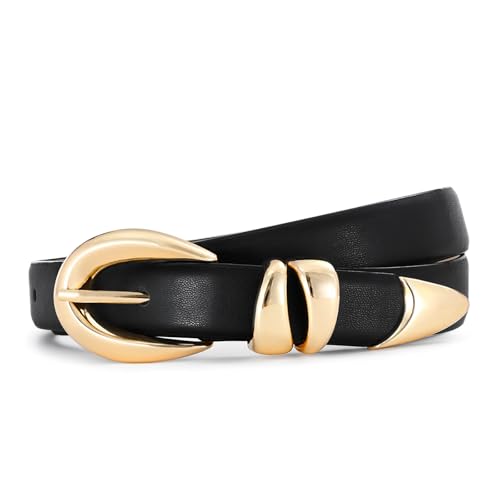 Belts For Women With Gold Buckle – Adjustable Black Leather Belt For Main image