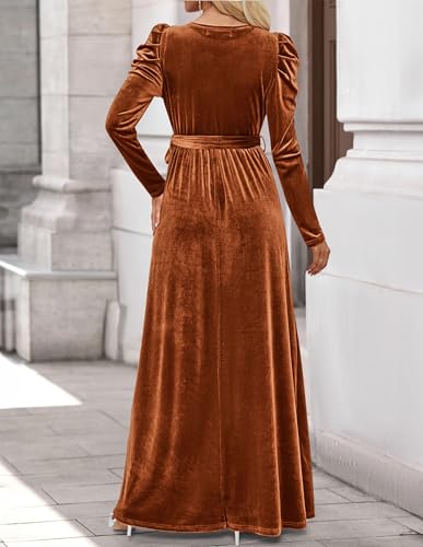 ZESICA Womens Winter Velvet Long Puff Sleeve Maxi Dress