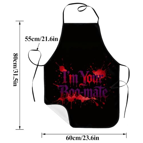 Halloween Aprons Gifts for Women Mens Funny Boo-mate Cooking Apron, Funny Gift for Him Her,His Hers (2 Pcs)