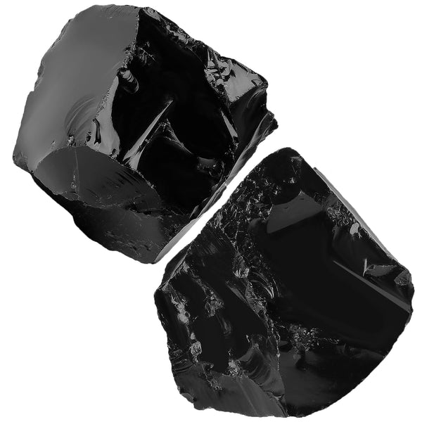 2Pcs Black Obsidian Crystals 1.8-2.2" Large Raw Stones Rocks
