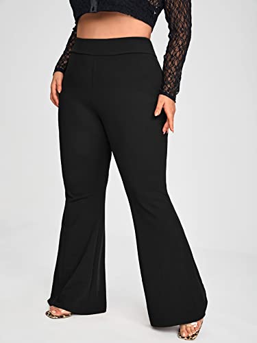 Wdirara Women's Plus Size Elastic High Waist Flare Bell Bottom Ribbed