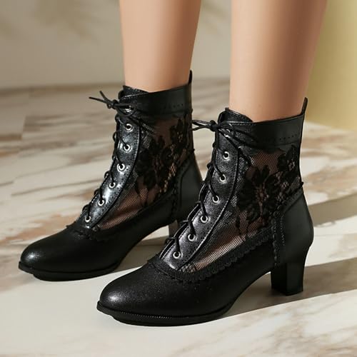 Uniquelly Women Vintage Victorian Boots Lace Up Ankle Boots