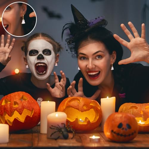 Halloween Ghost Earrings for Women – Spooky Cute 14K Gold Plated Hoop Dangle Jewelry, Fun Halloween Accessories Gifts