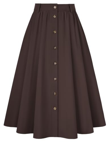 Belle Poque Women Midi Skirts High Waisted A Line Skirt with Pockets