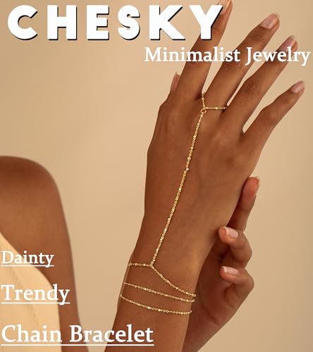 CHESKY 14K Gold Plated Hand Chain Bracelets for Women Stack Jewelry