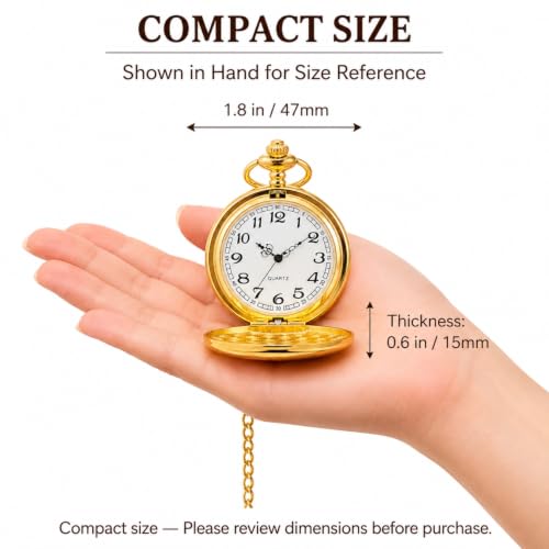 Smooth Vintage Gold Pocket Watch with Chain