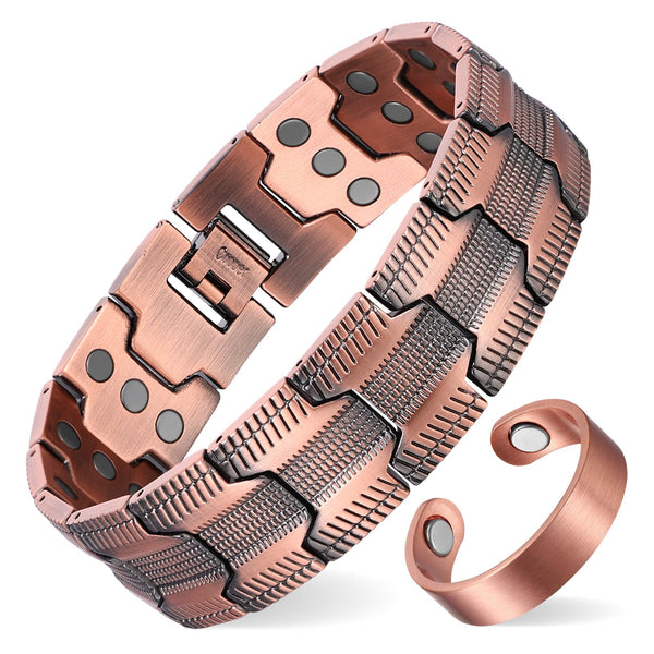 Copper Bracelet for Men-3X Strength Magnetic Bracelet-Ring Set