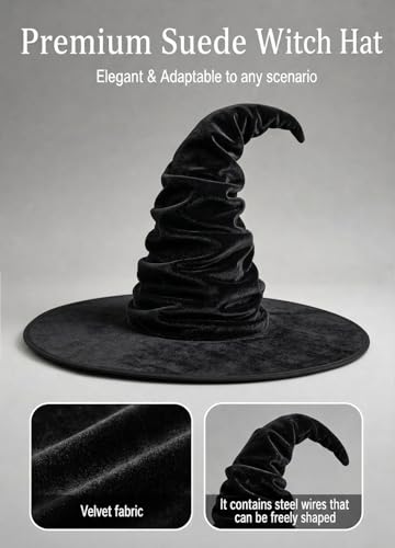Women's Witch Hat with Shapeable Wide Brim and Adjustable Drawstring