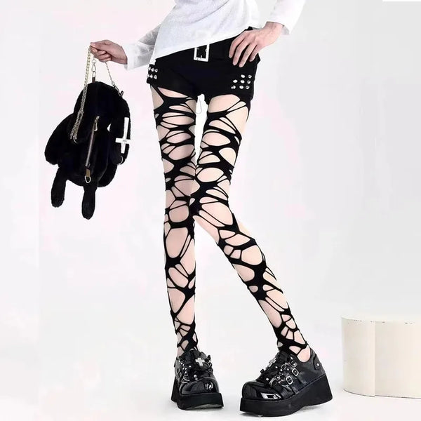 Ripped Gothic Fishnet Mesh Tights – Punk Egirl Style