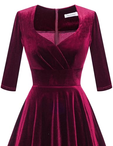 Bbonlinedress Womens Velvet Long Sleeve Formal Wedding Guest Vintage Cocktail Holiday Party Midi Dress