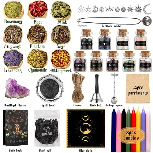LAVEVE Witchcraft Supplies Kit for Spells, 56 PCS Beginner Witch Box