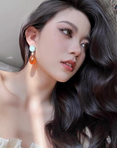 Vintage Amber Teardrop Dangle Earrings for Women Girls Hypoallergenic Lightweight Big Waterdrop Resin Statement Drop Dangling Stud Earrings Antique