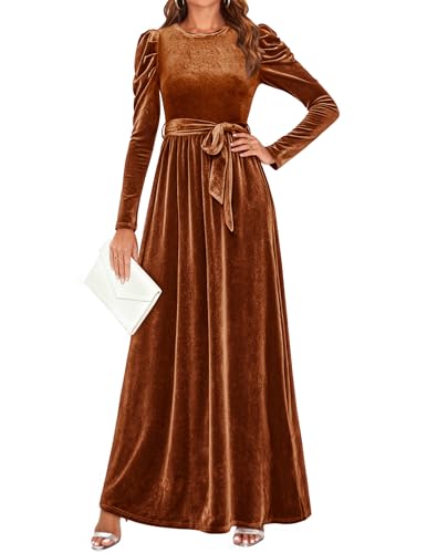 ZESICA Womens Winter Velvet Long Puff Sleeve Maxi Dress Main image