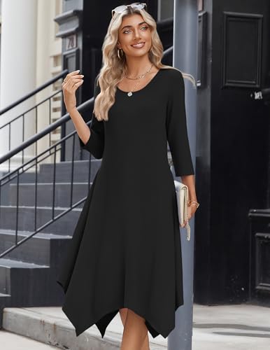 Zeagoo Midi Dresses Women 2026 Dress 3/4 Sleeve A Line Casual Dresses with Pockets